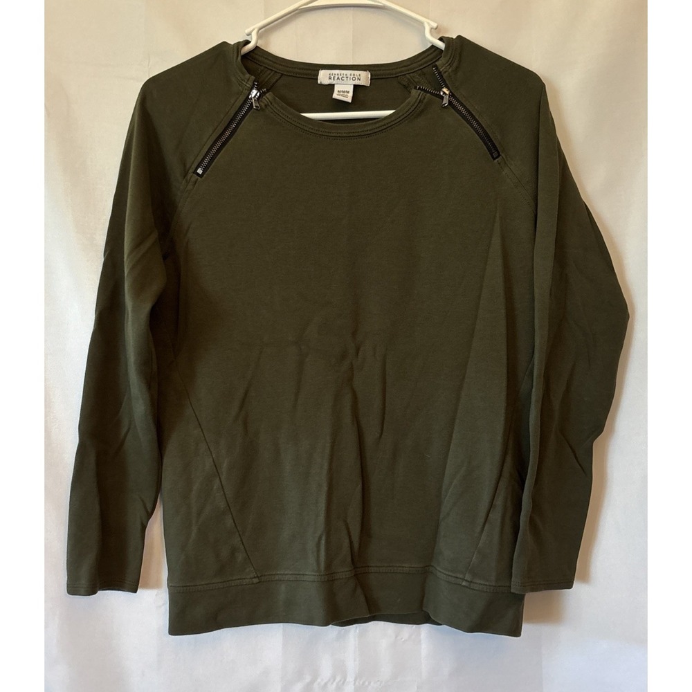 kenneth cole reaction Woman's Green Long Sleeve Gunmetal Zippers At Neck M